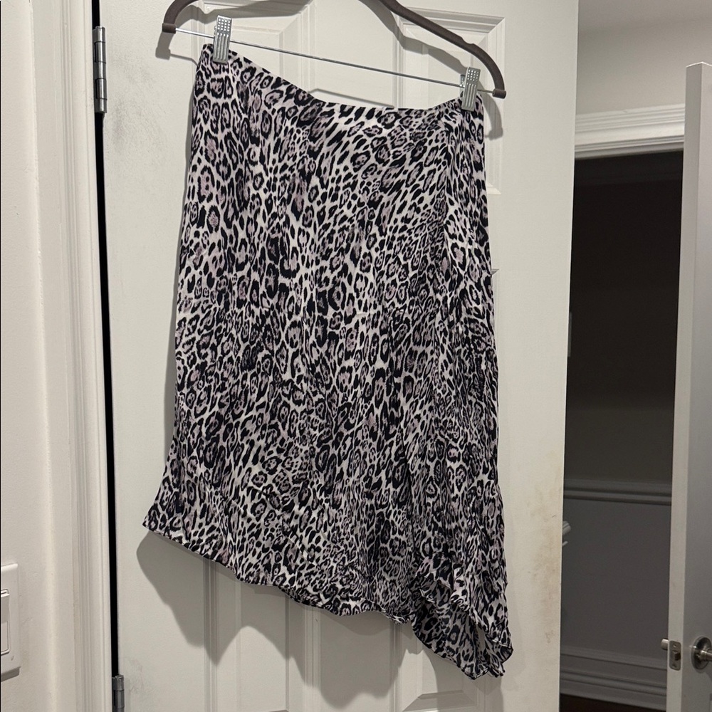 Ellie Tahari Leopard Print Asymmetrical Midi Skirt - Black & White
